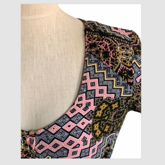 MinkPink Romper BOHO Scoop Neck Long Sleeve Sz S Multicolor #225G - Picture 4 of 11